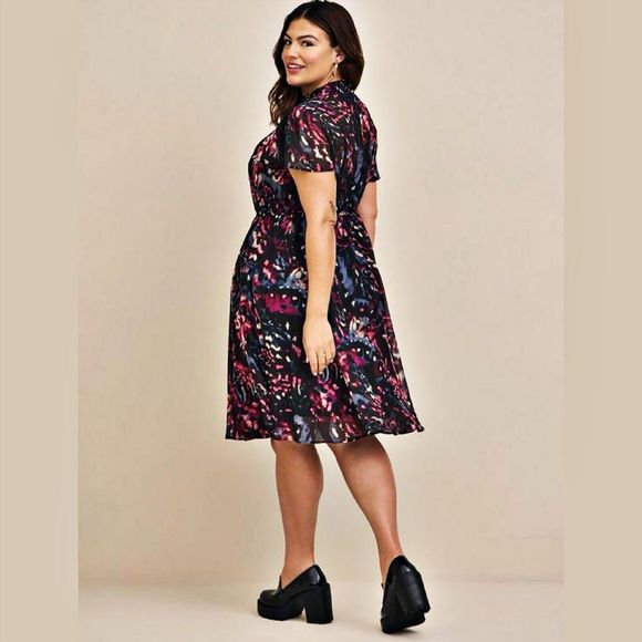 Torrid Mini Chiffon Smocked Dress Torrid 6 (US 6X / 30) Black Pink Blue Fuchsia - Picture 3 of 10